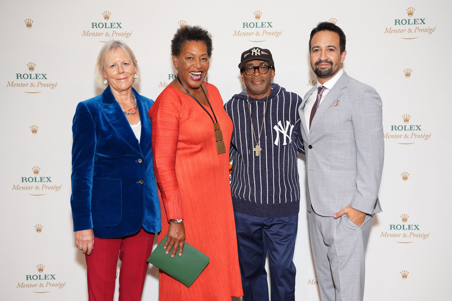 Phyllida Lloyd, Carrie Mae Weems, Spike Lee, and Lin-Manuel Miranda posing for a photo.