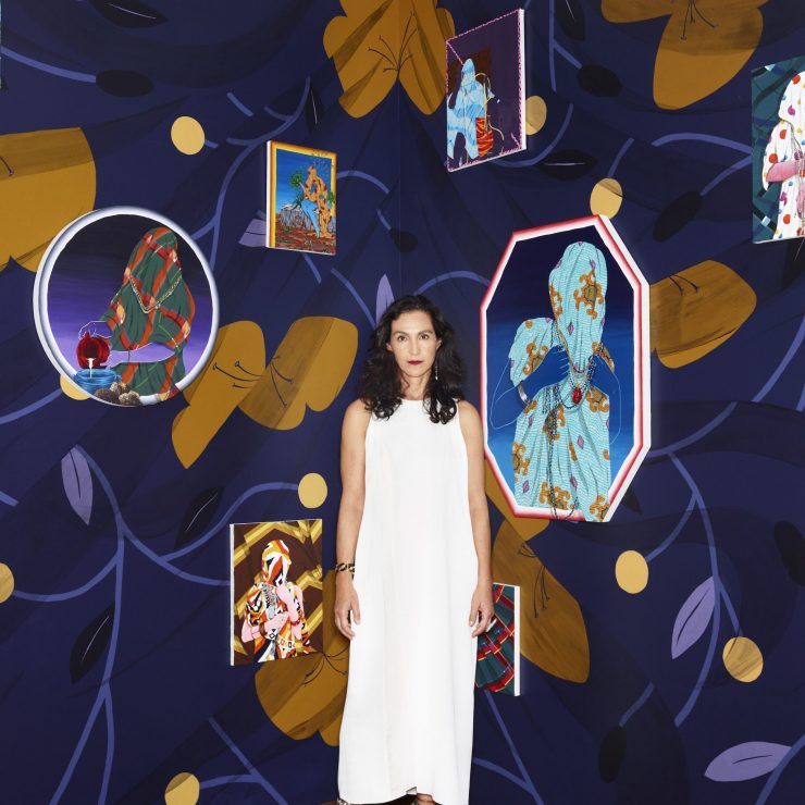 Shulamit Nazarian in front of Corner, an installation by one of her artists, Amir H. Fallah.