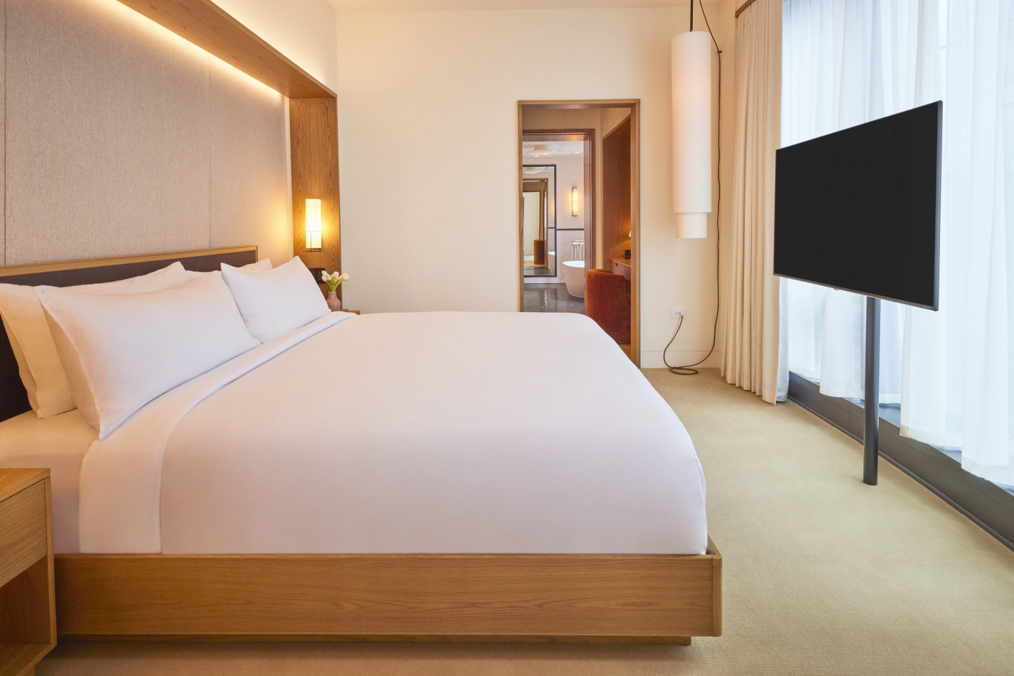 A hotel bedroom.