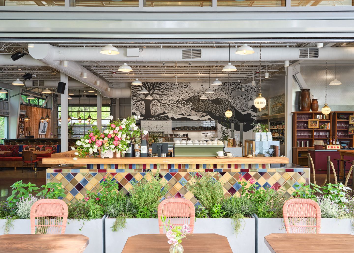 kitchen with open patio seating