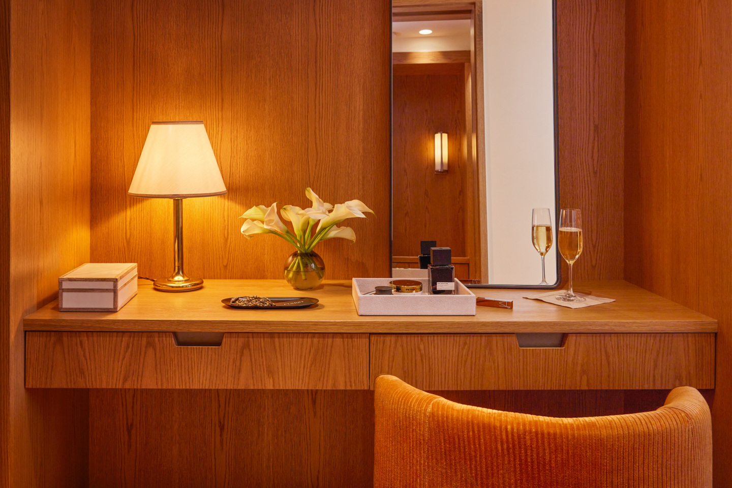 A dressing area in a hotel.