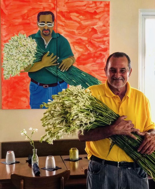 man with flowers