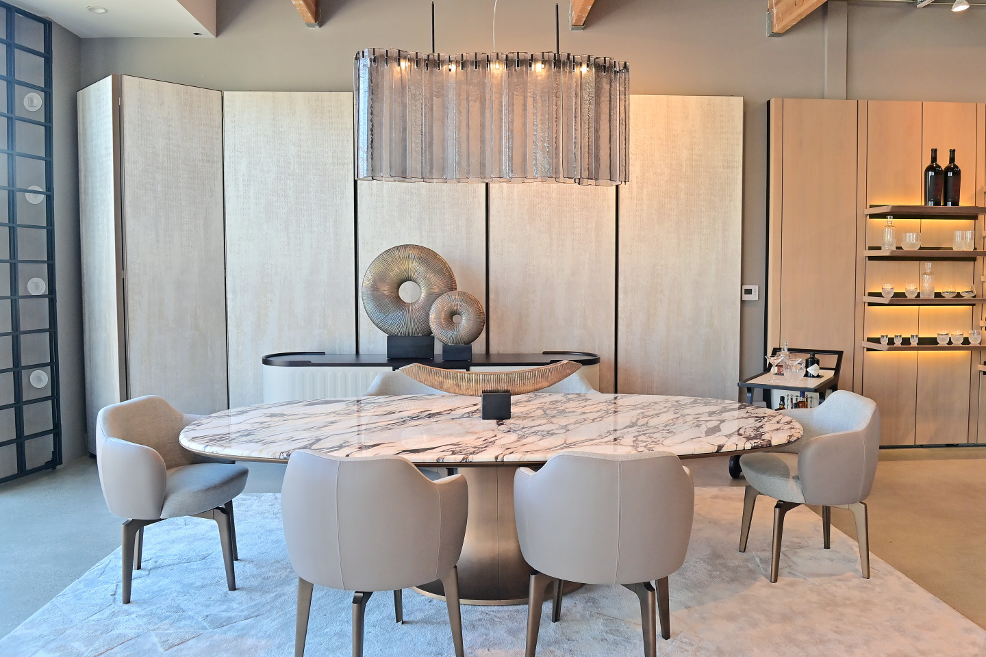 a table is setup as part of the showroom