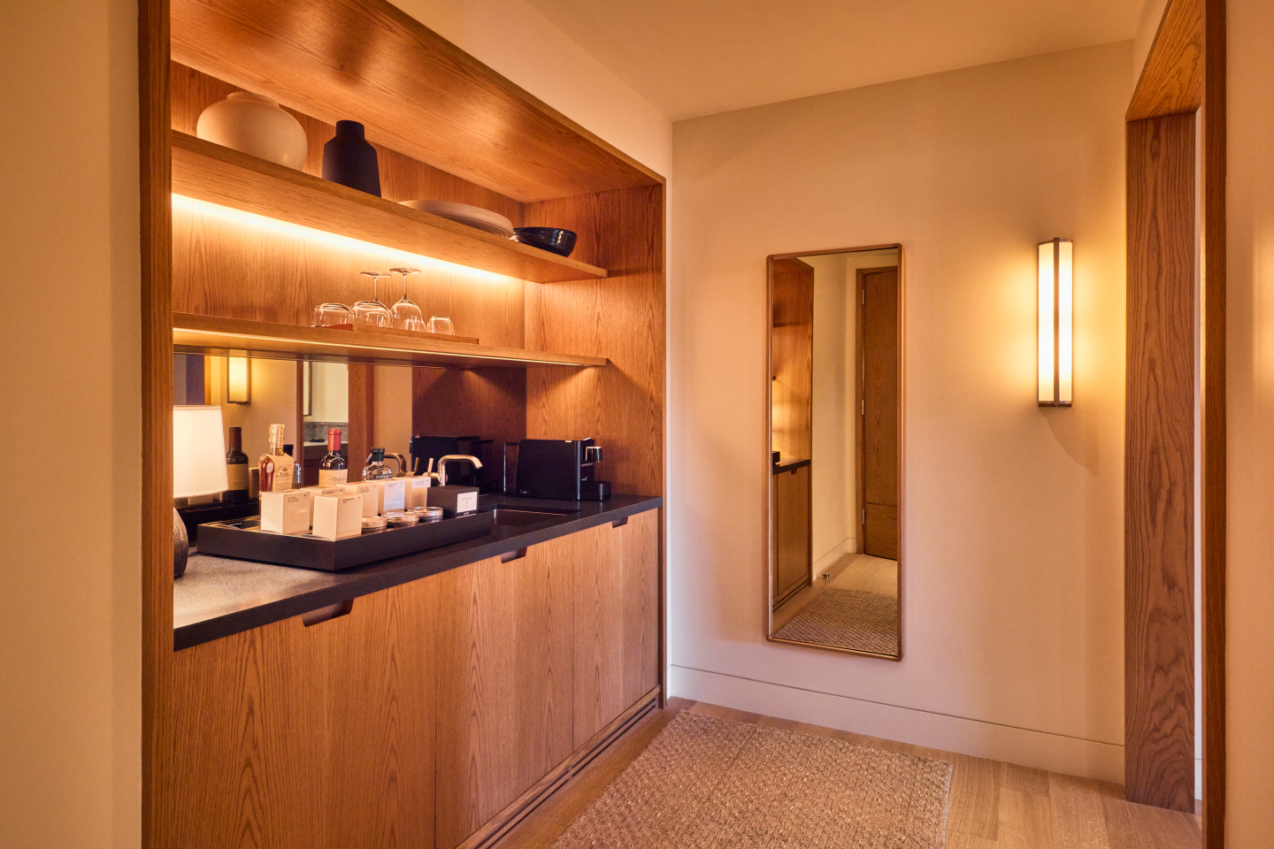 A suite entryway at a hotel.