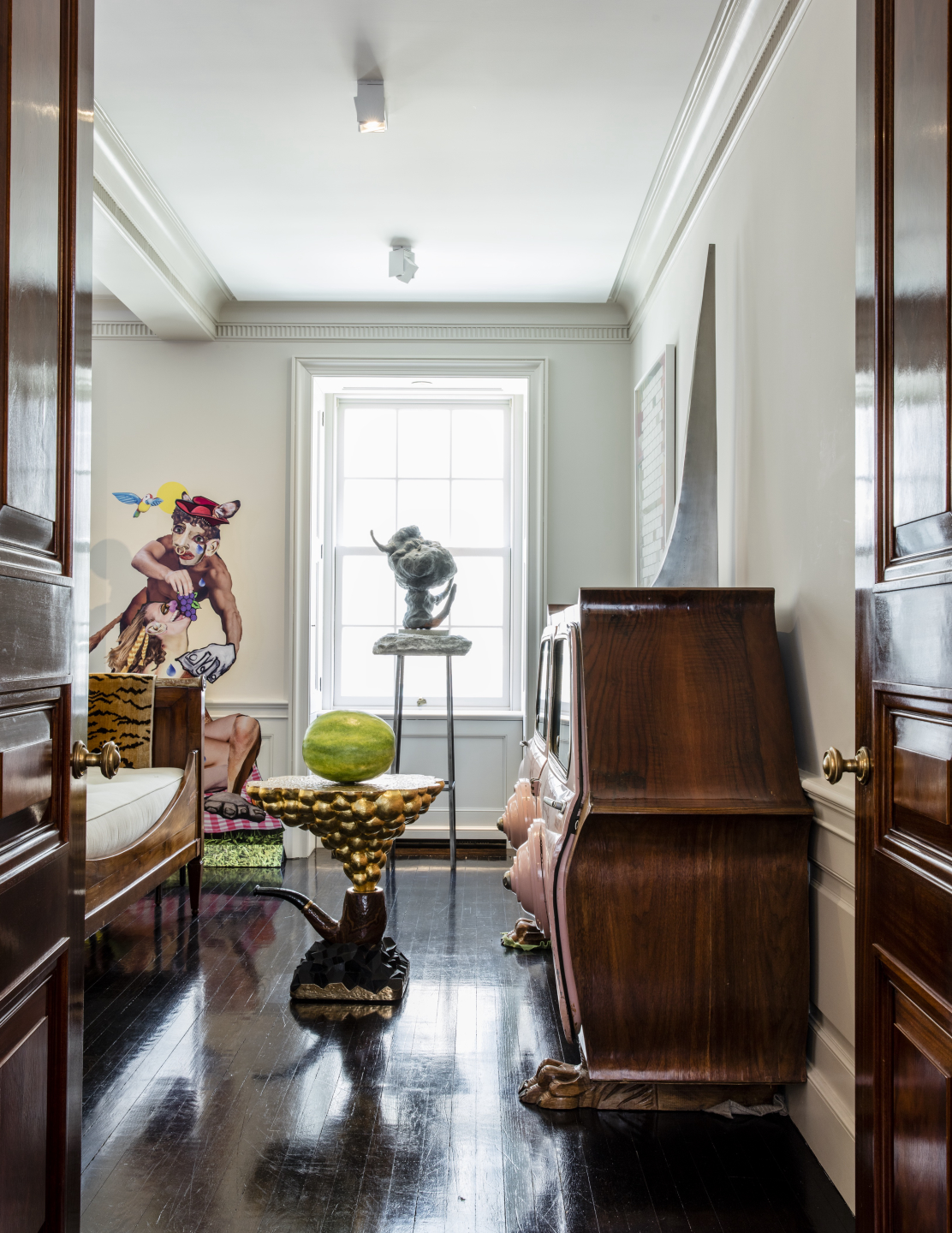 living room with sculptures