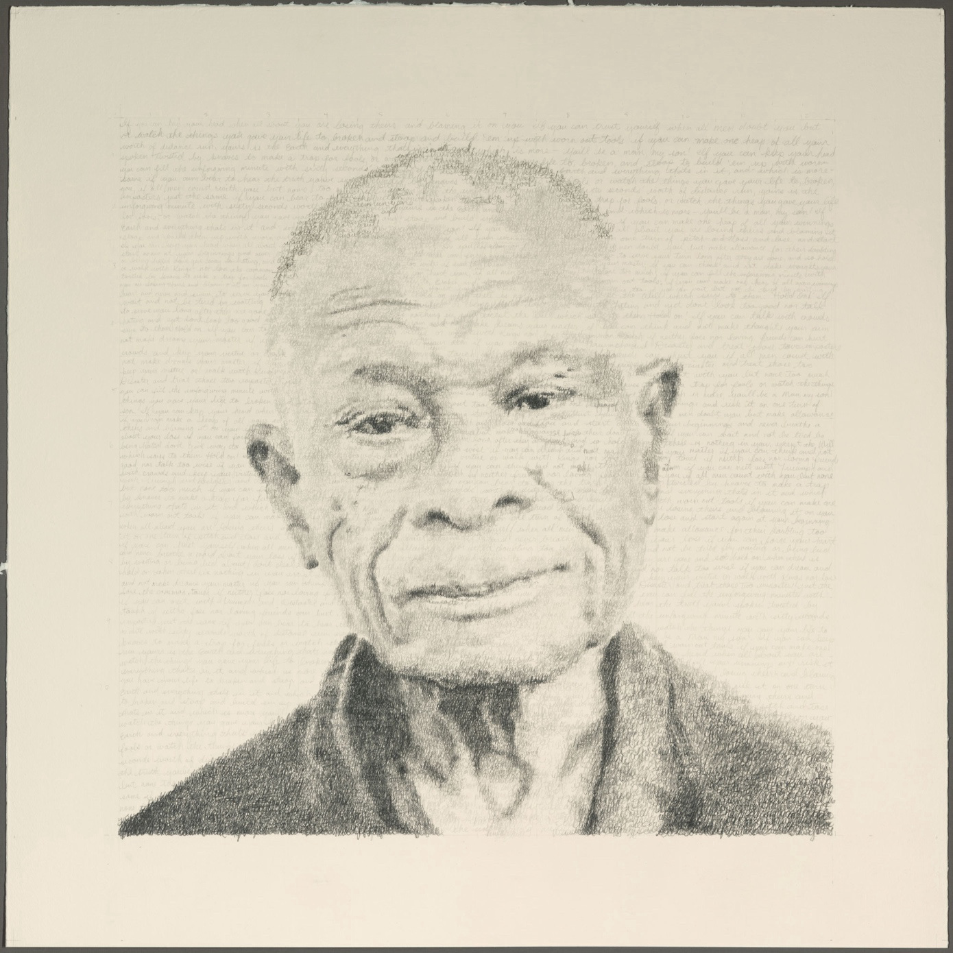 Portrait drawing of an older man.