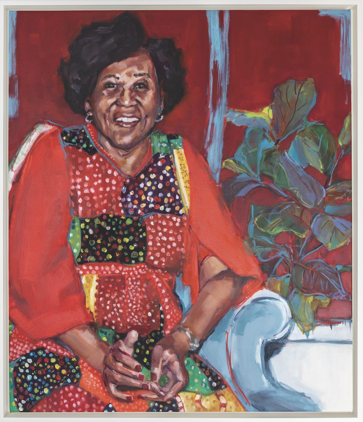 painting of woman in colorful dress.