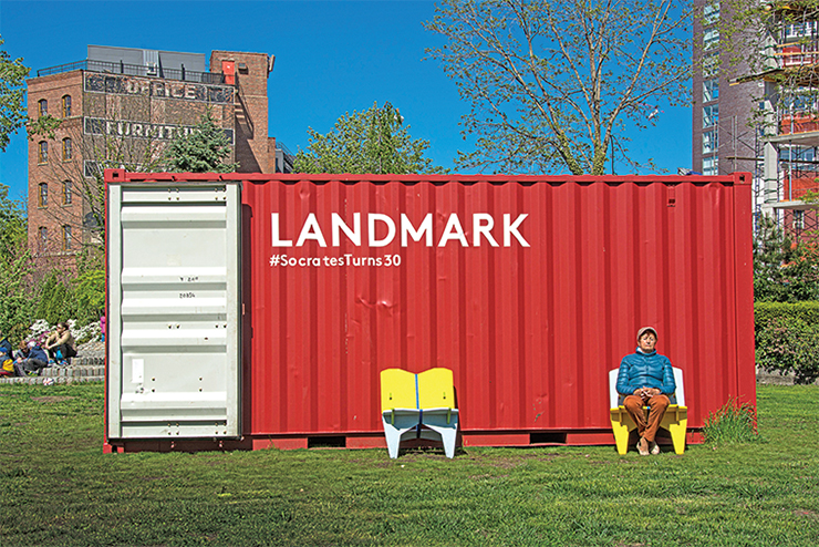 ARTPORT_making waves, international curatorial practice, presented the video series Cool Stories for When the Planet Gets Hot in a shipping container during last summer’s “Landmark” exhibition. Photo courtesy of Socrates Sculpture Park. 