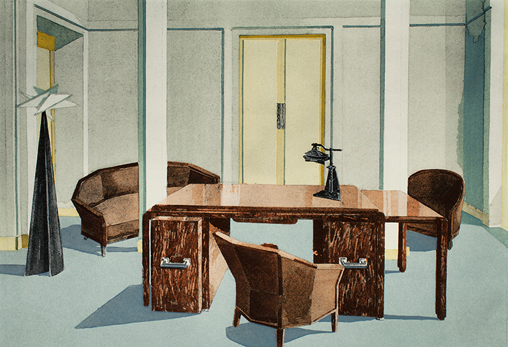 A suite of furniture exhibited by Pierre Chareau in 1922. Chareauís signature pieces could be combined in endless variations and adapted to rooms of different dimensions and characteristics.