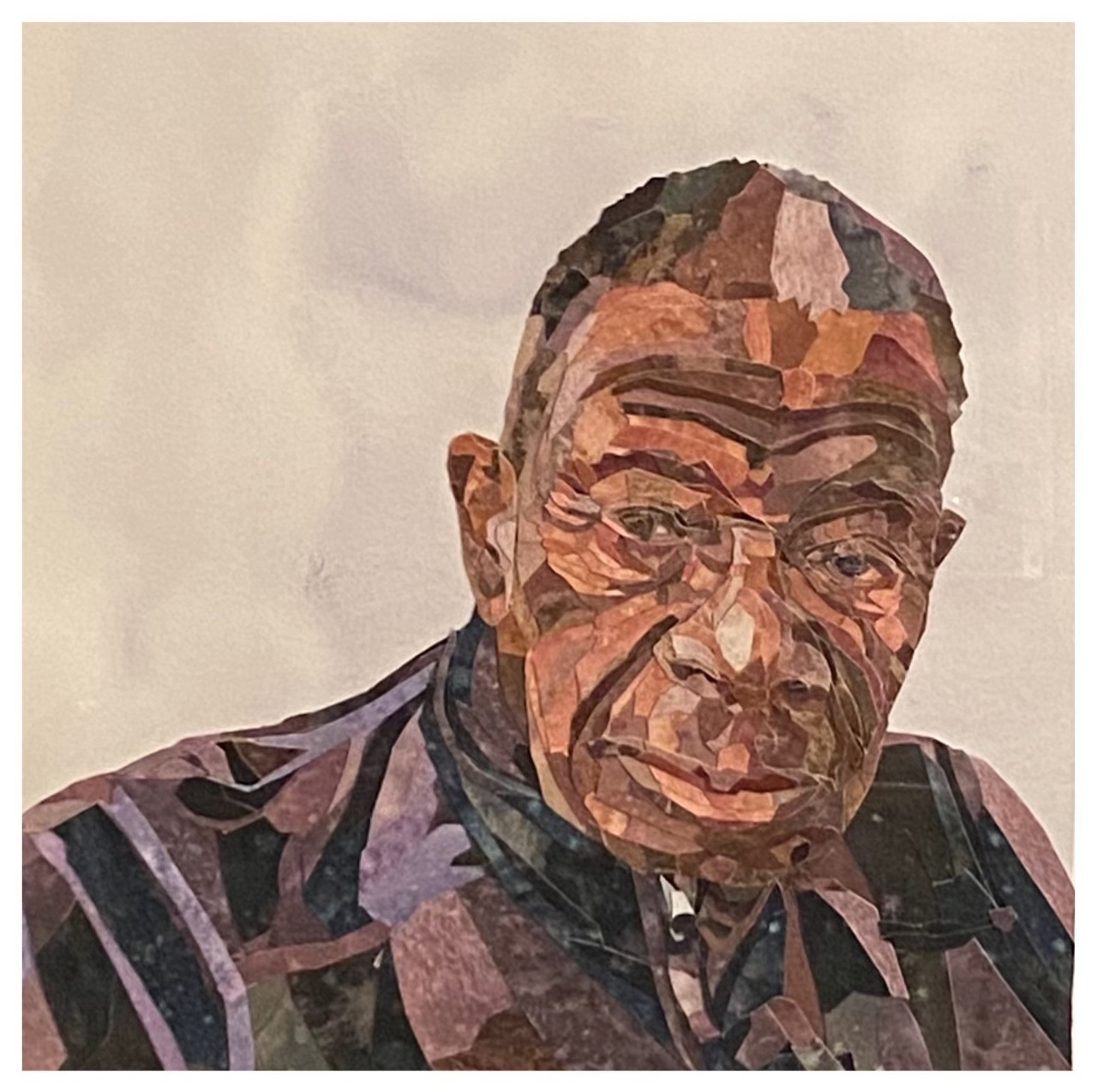 Textured portrait painting of a man.