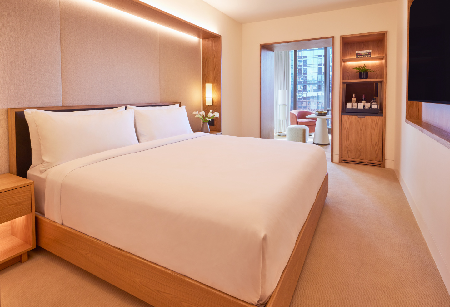 A studio suite at a hotel.
