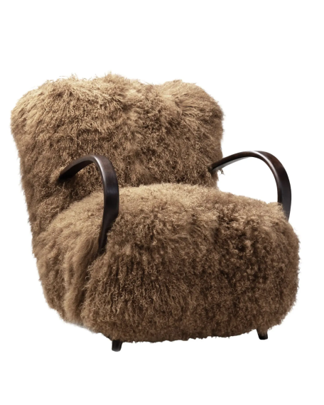 Danish Cabinetmaker Lounge Chair in Tibetan Sheepskin, Denmark 1950s