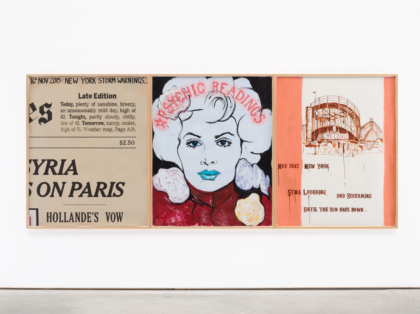 triptych of news clippings