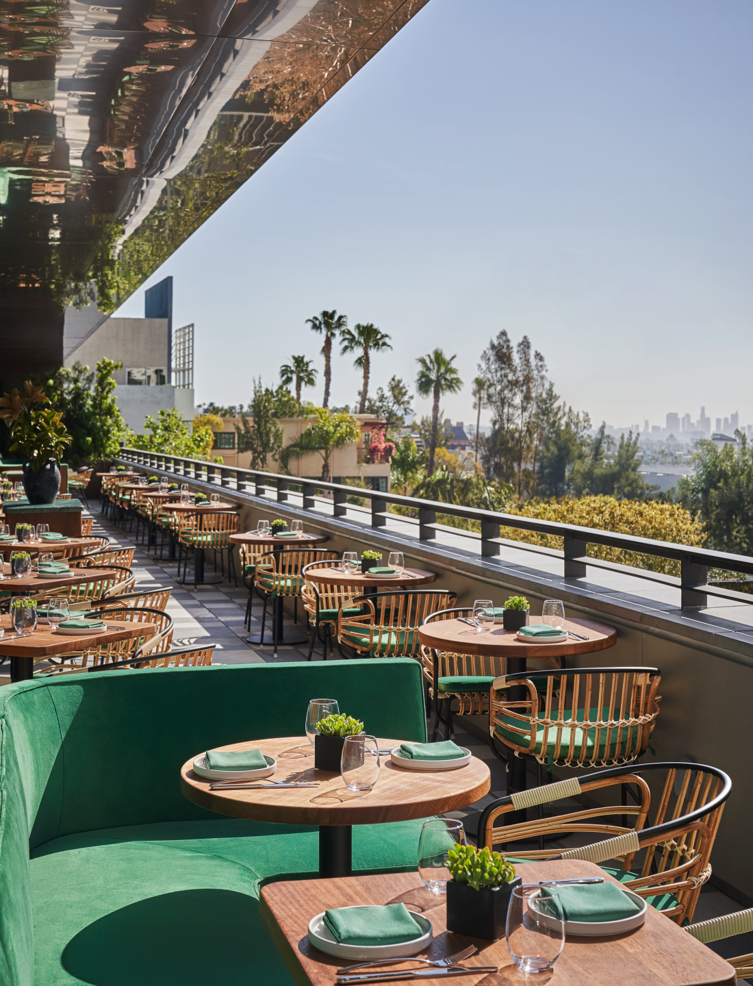 Outdoor dining area overlooking Los Angeles.