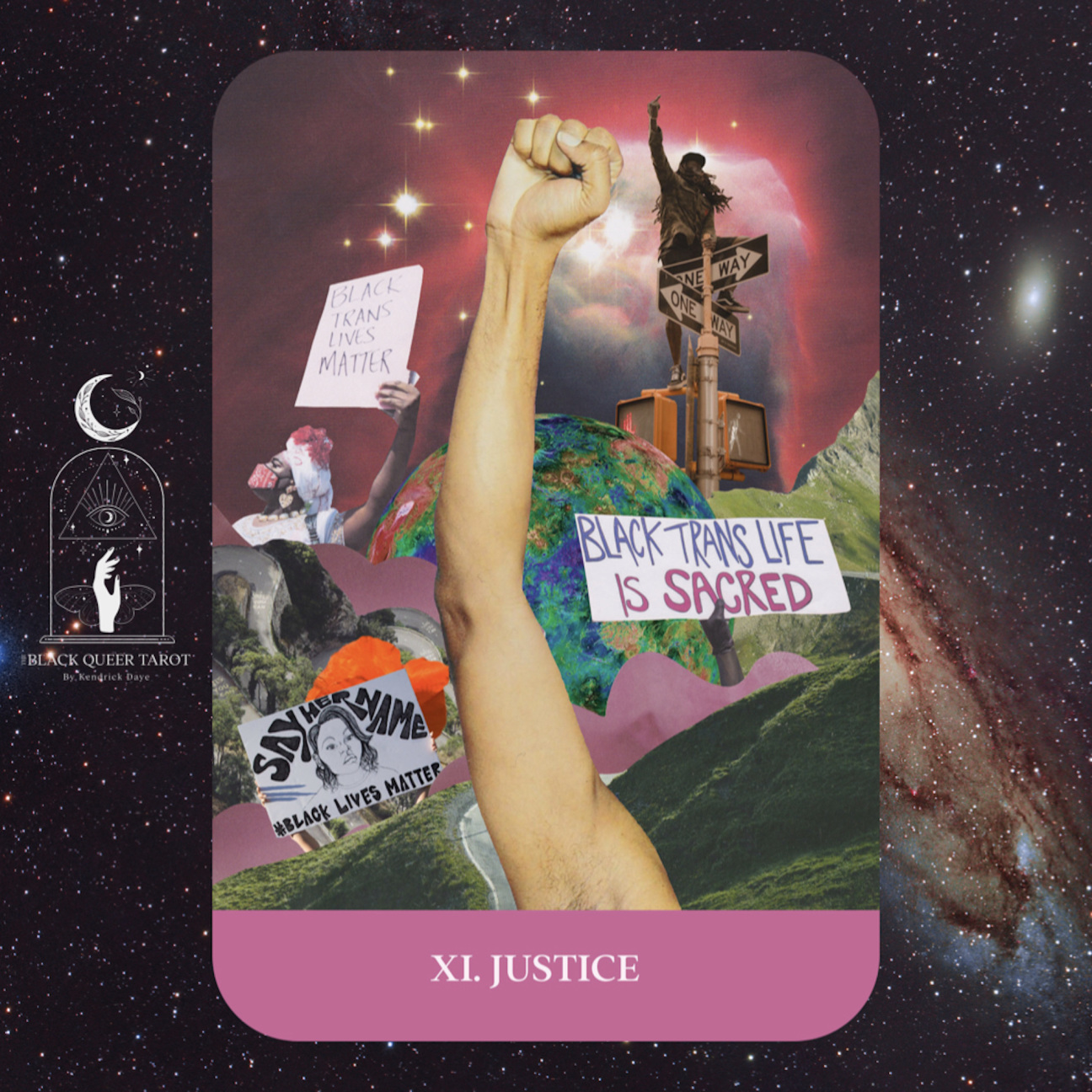 tarot card with protests imagery