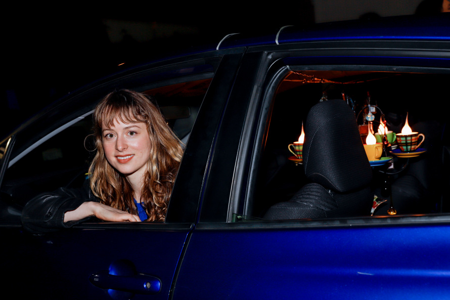 woman in car window