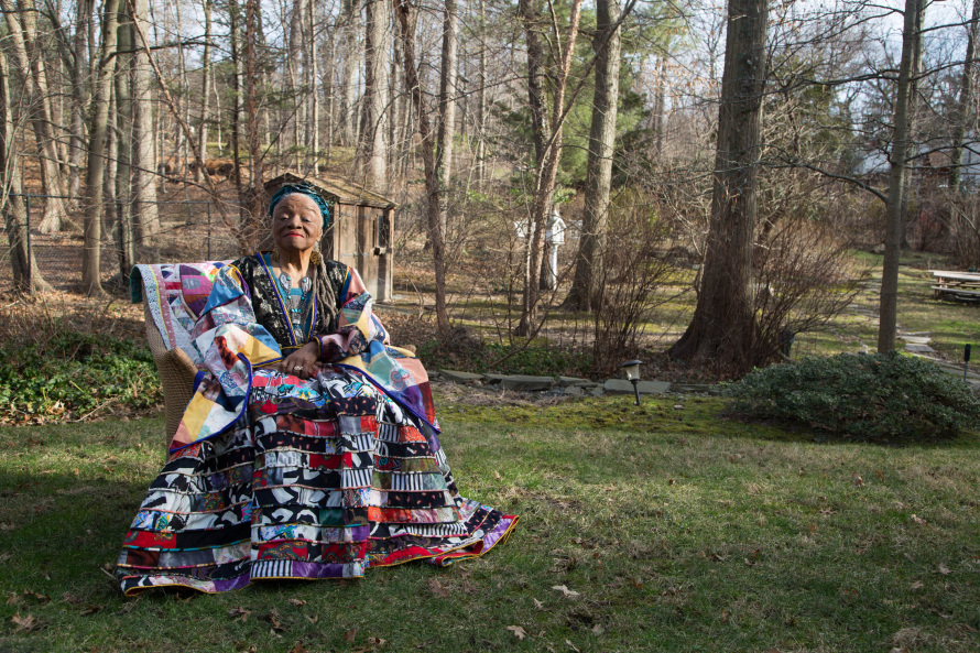 woman in dress in woods