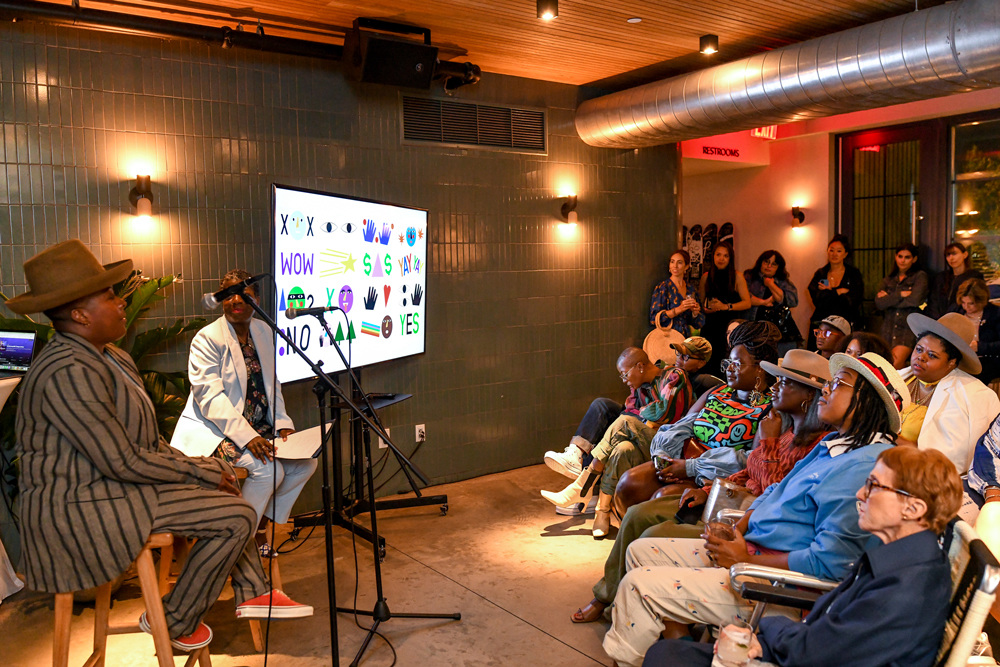 Nina Chanel Abney and Thelma Golden speaking to the audience.