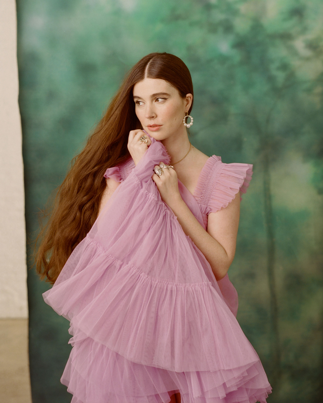 Woman in pink dress
