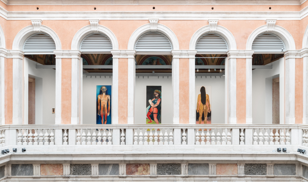 paintings seen through colonnade