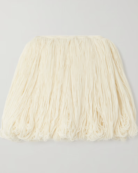 Fringed wool-blend mini skirt