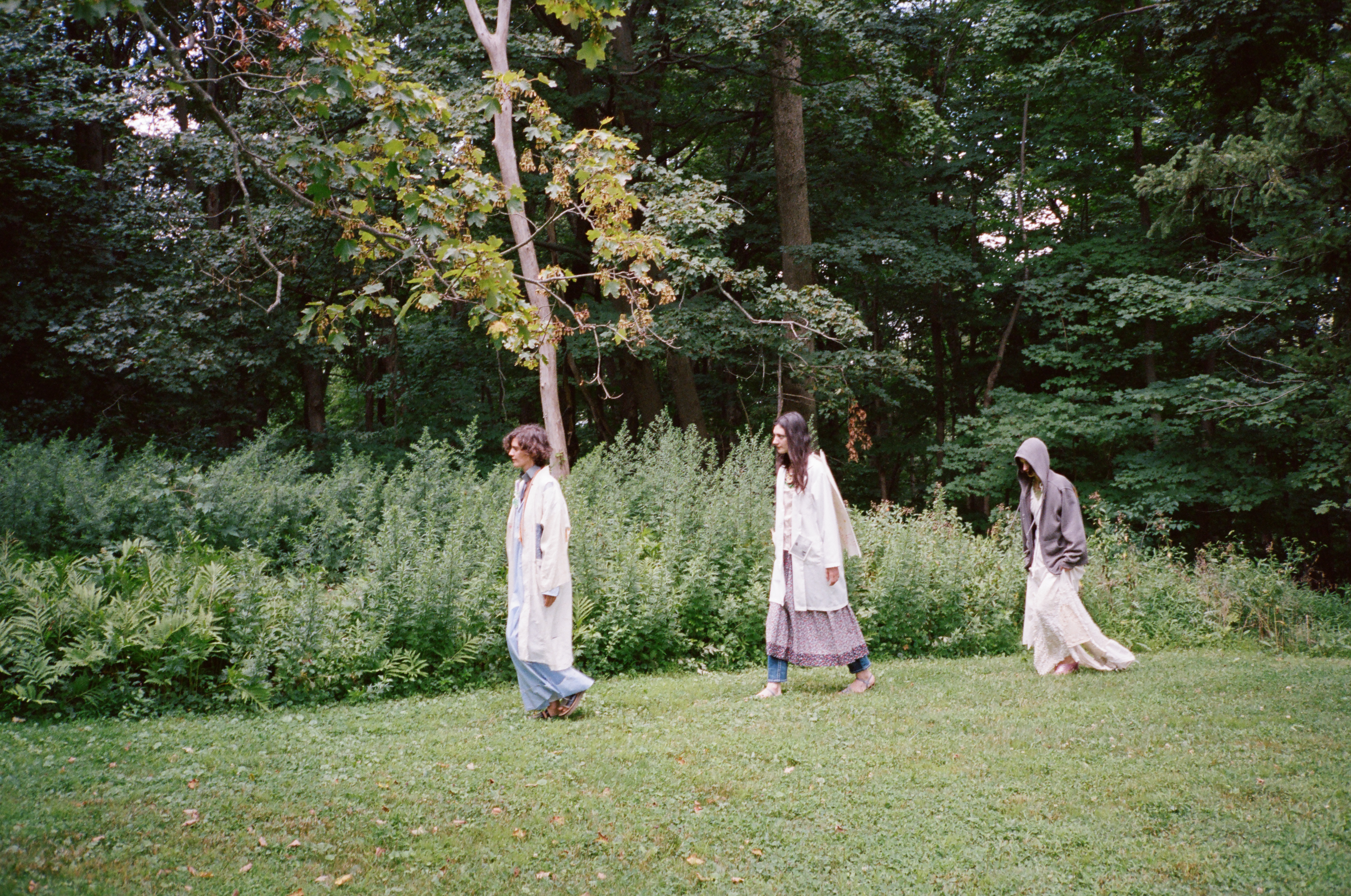 Monique Mouton, Kat Herriman and Bunny Lampert take a walk. Clothing and styling by Susan Cianciolo.  