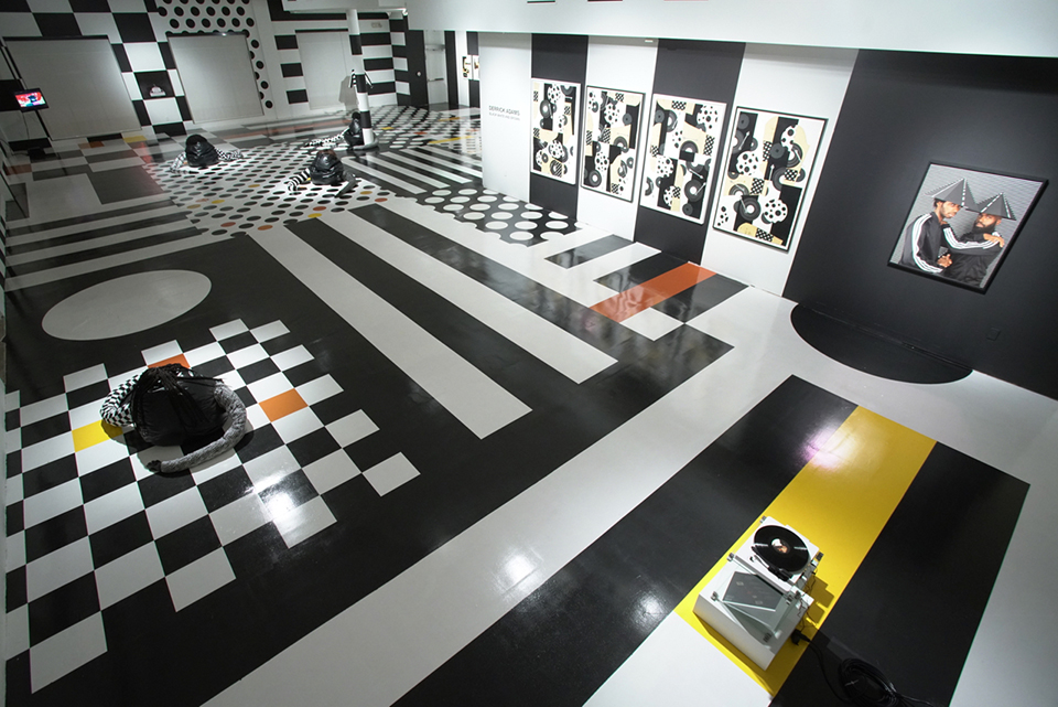 An installation view of Black White and Brown.
