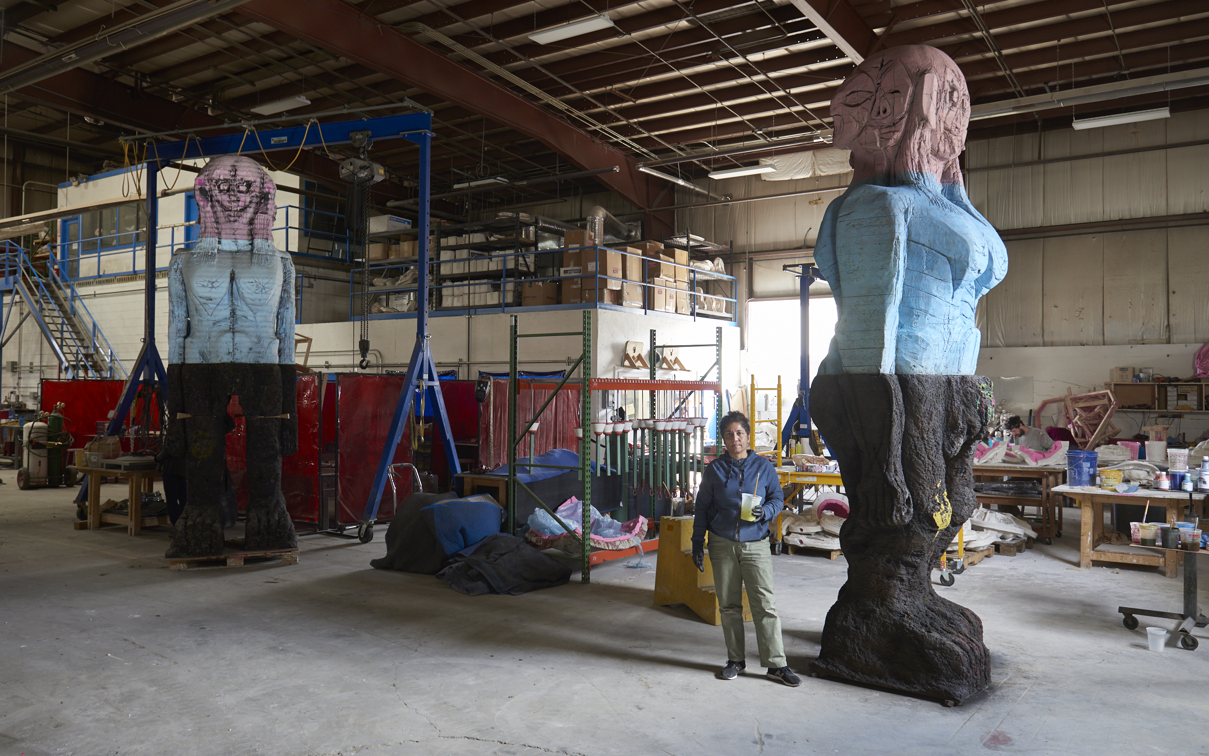 Huma Bhabha in her studio. Portrait by Kyle Knodell.