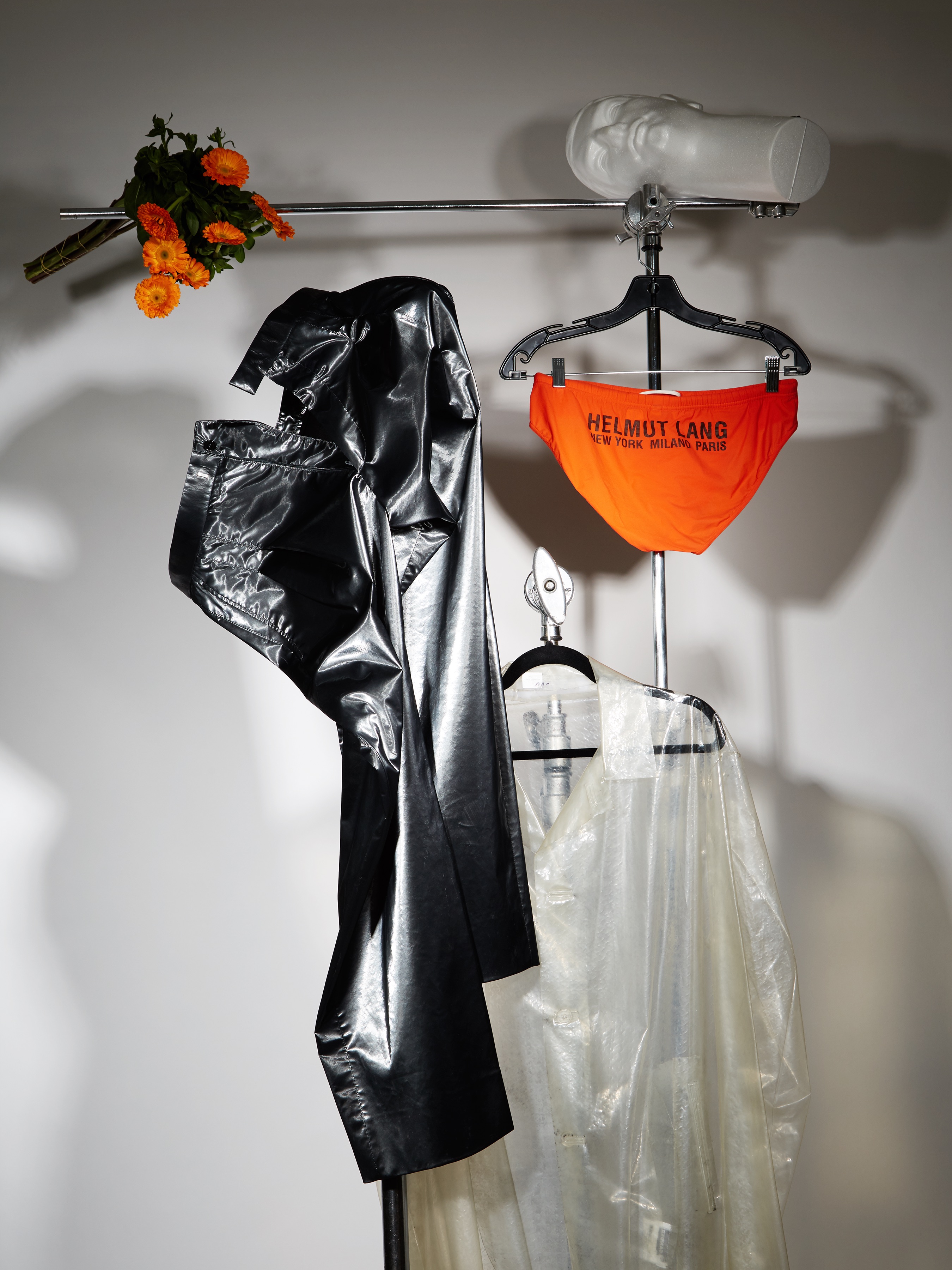 Andy Harman alongside his partner bring to life David Casavant Archives starting with a Helmut Lang swimsuit, a Jil Sander by Raf Simons Spring/Summer 2012 jacket and Calvin Klein collection pants.