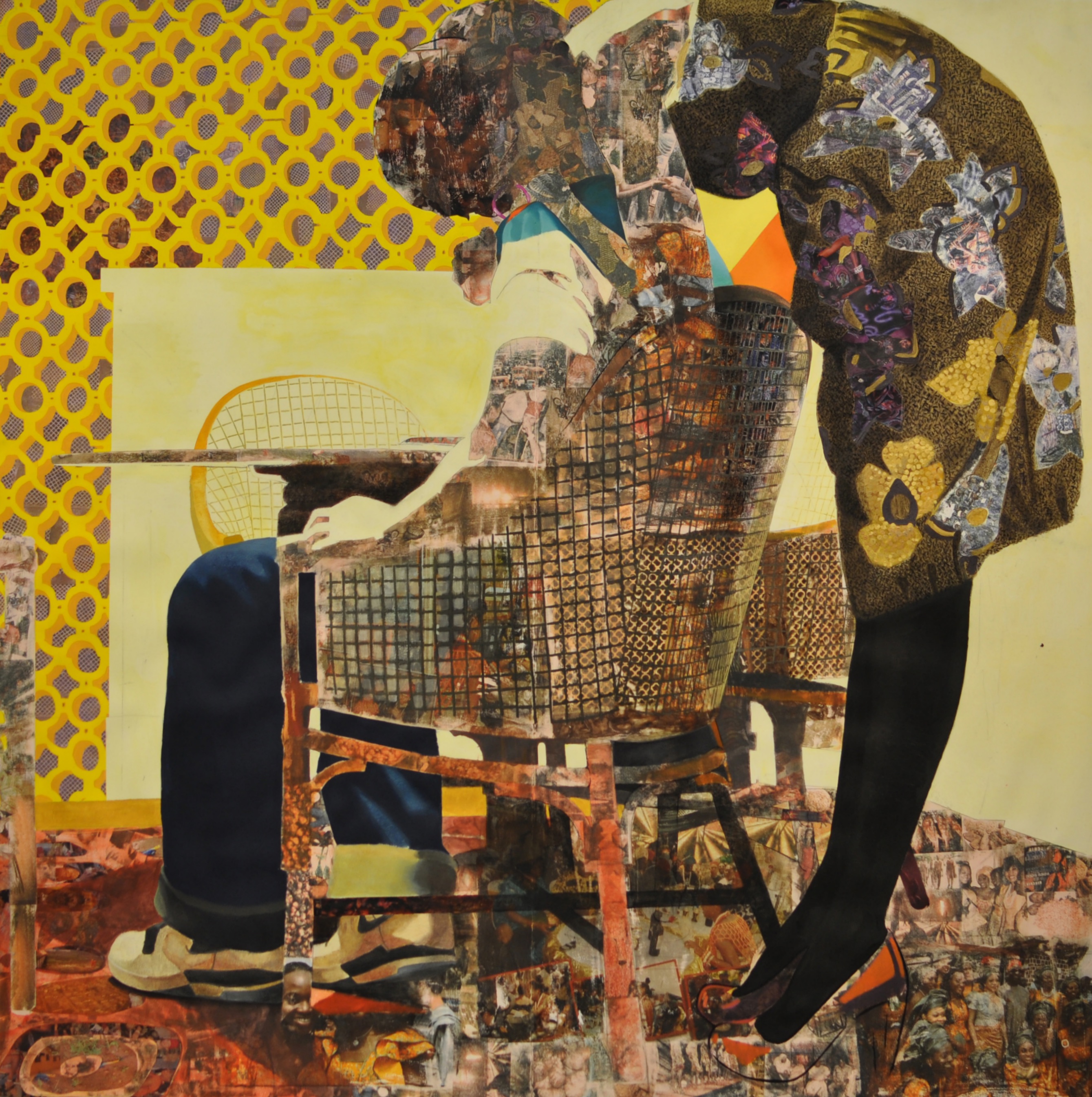 Njideka Akunyili Crosby's Nyado: The Thing Around Her Neck, 2011. Courtesy of the artist, Victoria Miro, London / Venice, and David Zwirner.