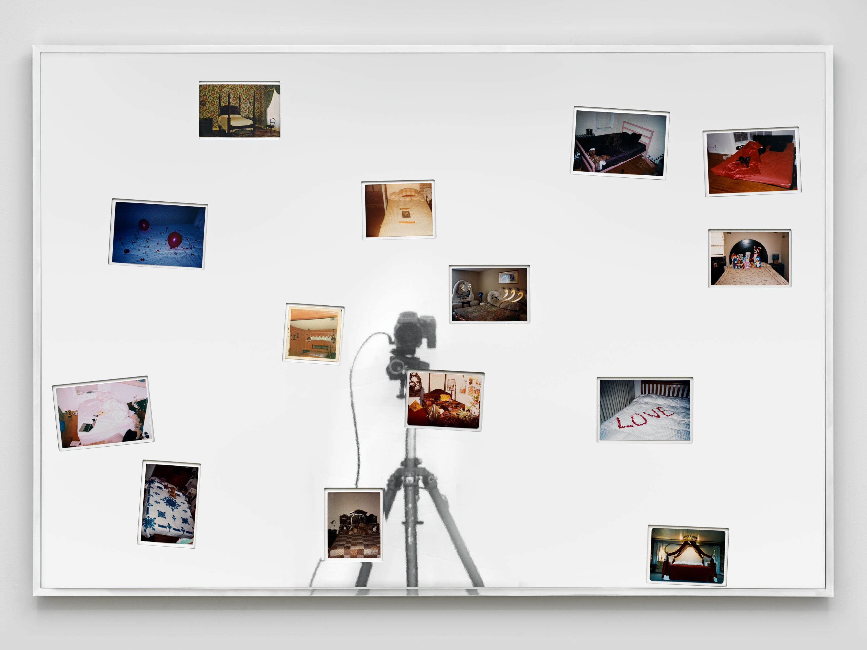Thornton's Voyeur’s Chameleon (The Rest), 2017-2018. Color photo prints, mirror finished stainless steel and polished aluminum frame. 129.5 x 95.5 inches (framed).