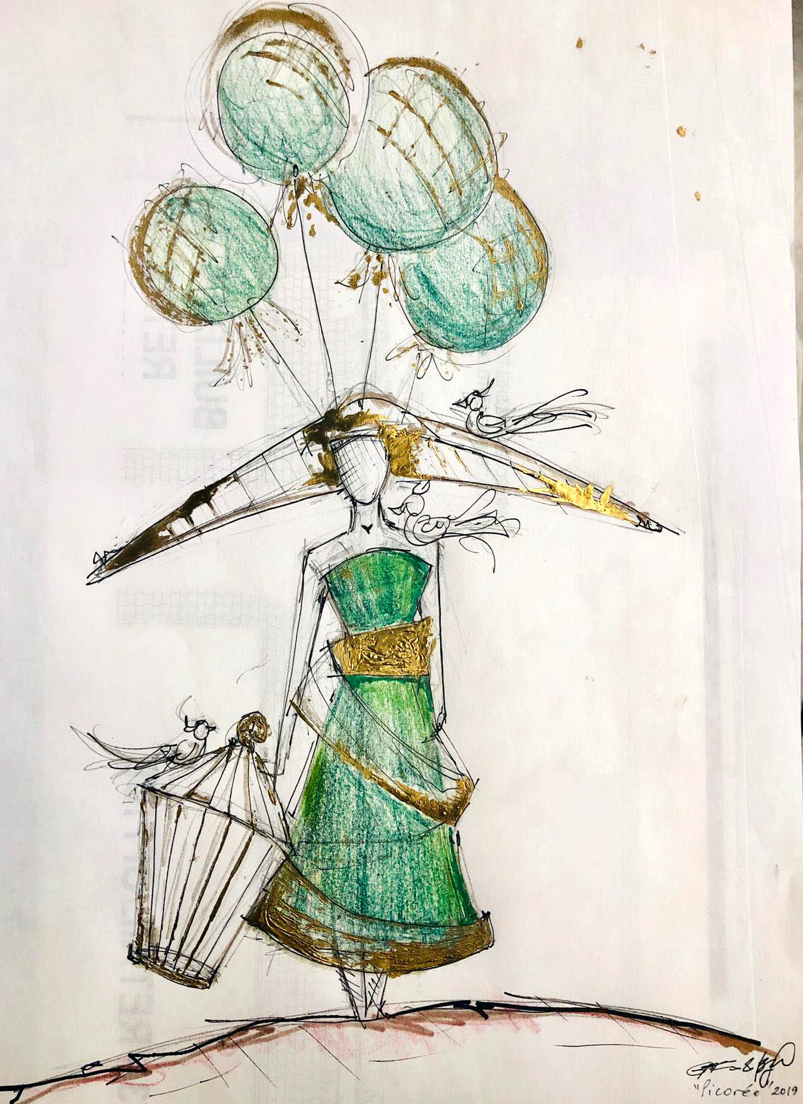 The sketch for Arquitectonica's Lady Picorée design