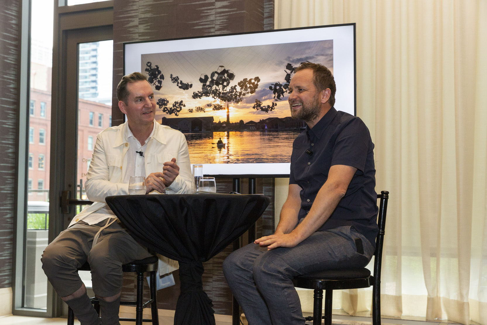 MCA Chicago Chief Curator Michael Darling and artist Tomás Saraceno.