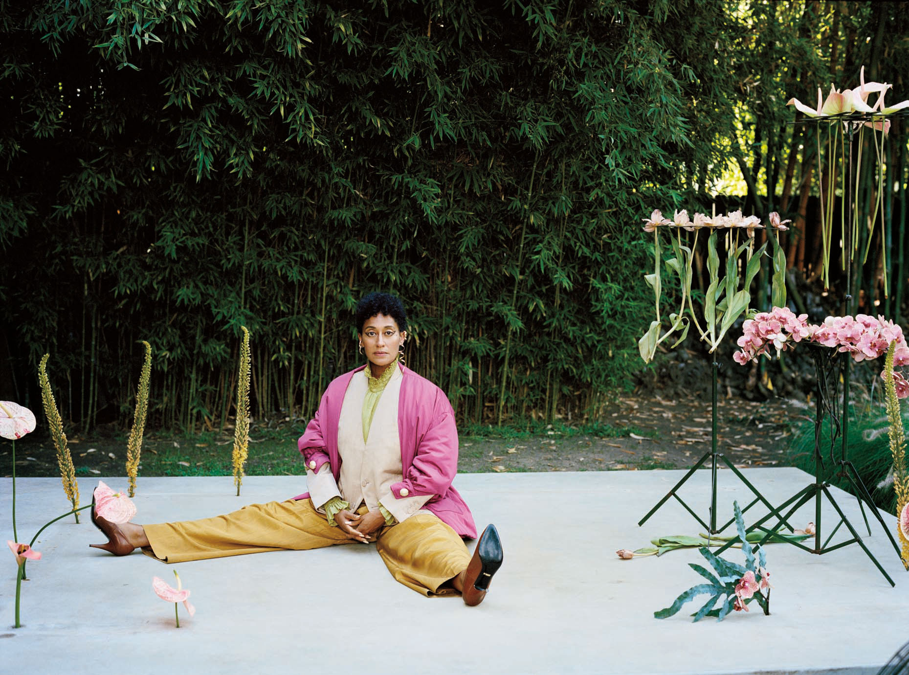 Tracee Ellis Ross at the Schindler House in Los Angeles wearing Gucci with jewelry by Jennifer Fisher and Adeam. Styled by Shibon Kennedy hair by Nai’vasha makeup by Tasha Reiko Brown.