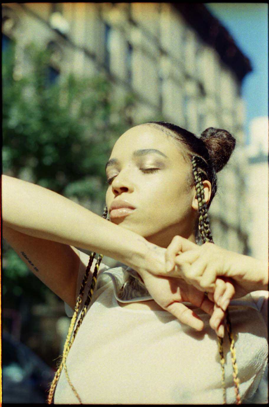 Zsela styled by Erin Pinover. Zsela wears a Barragán top on the Lower East Side.