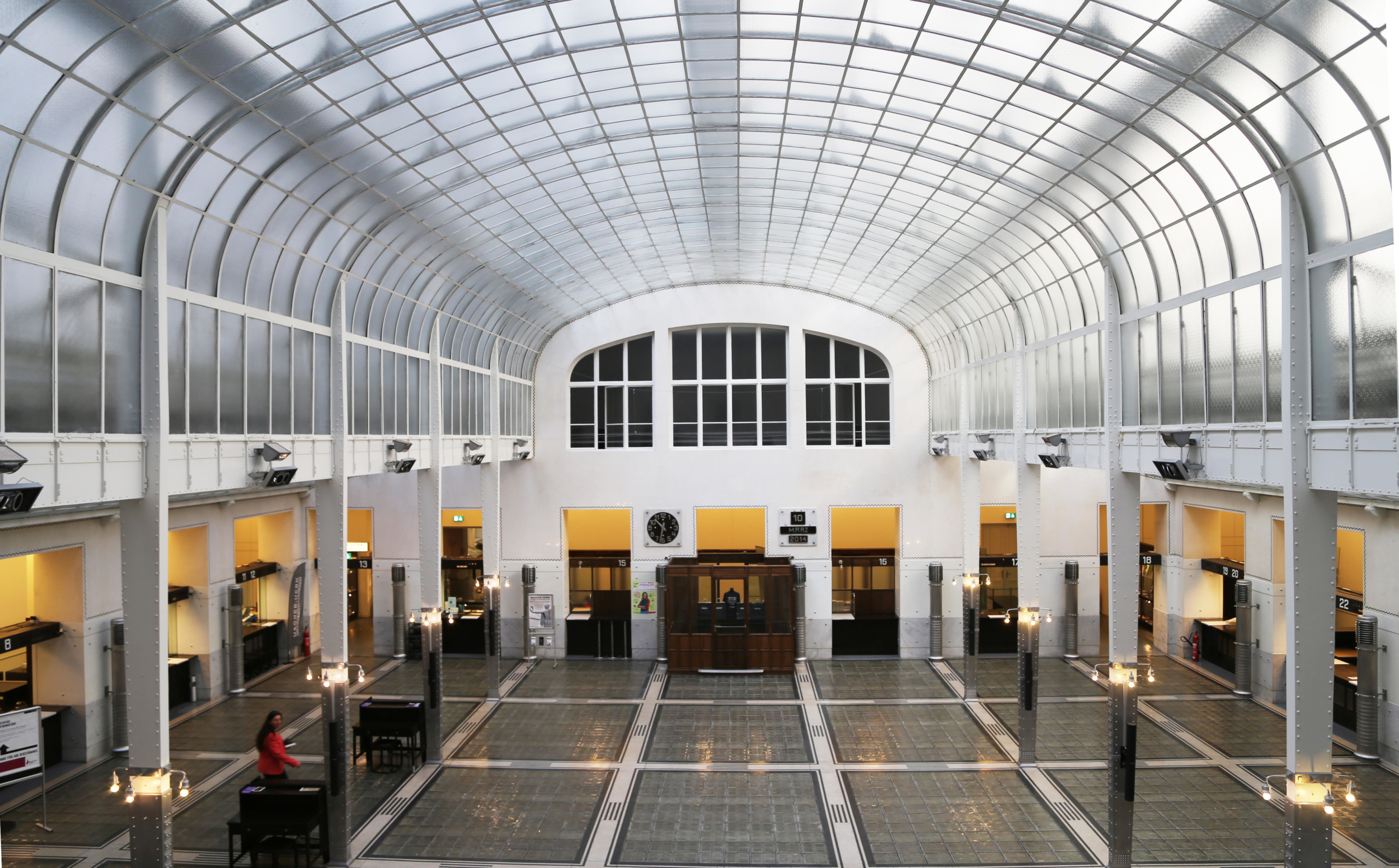 Interior shot of the Austrian Postal Savings Bank. Photo credit: Lee F. Mindel, FAIA.