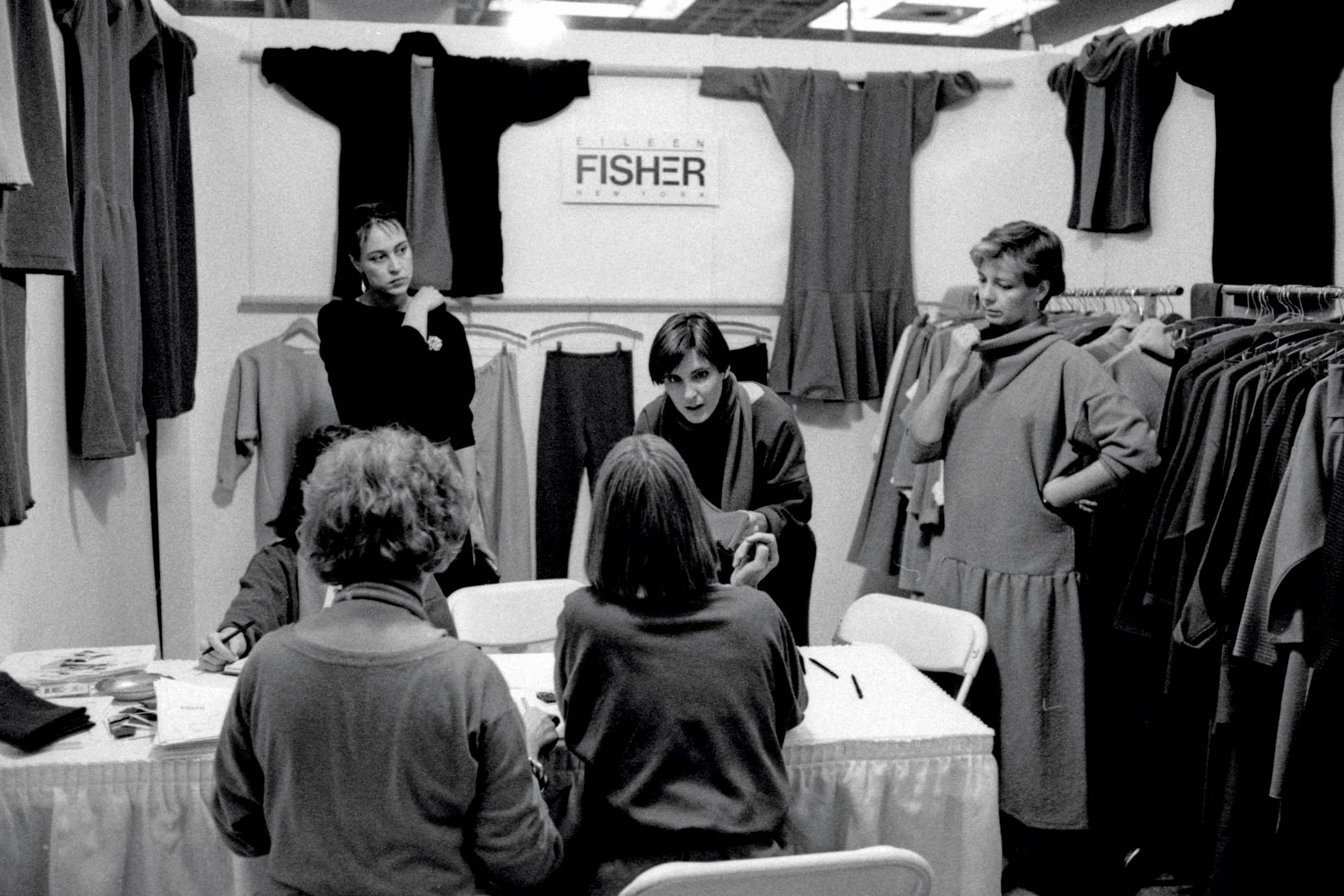 Eileen Fisher, center, shows her collection at the International Fashion Boutique Show in New York City in 1986.