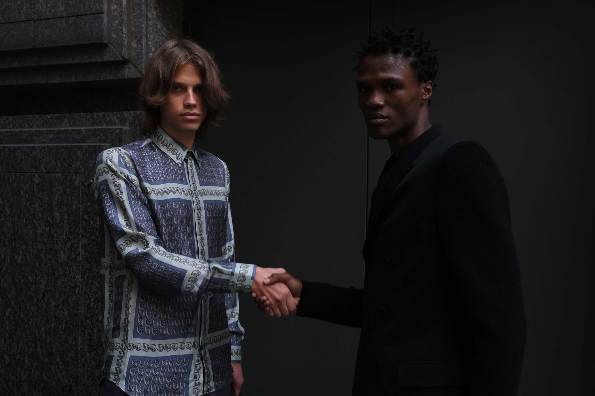 Musician Mark Sabinin and Zulu, shot by Cary Fagan. All clothing by Dior Men. 