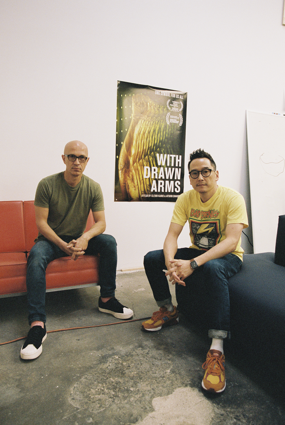 Friends in film, Afshin Shahidi and Glenn Kaino in the latter’s Los Angeles studio.