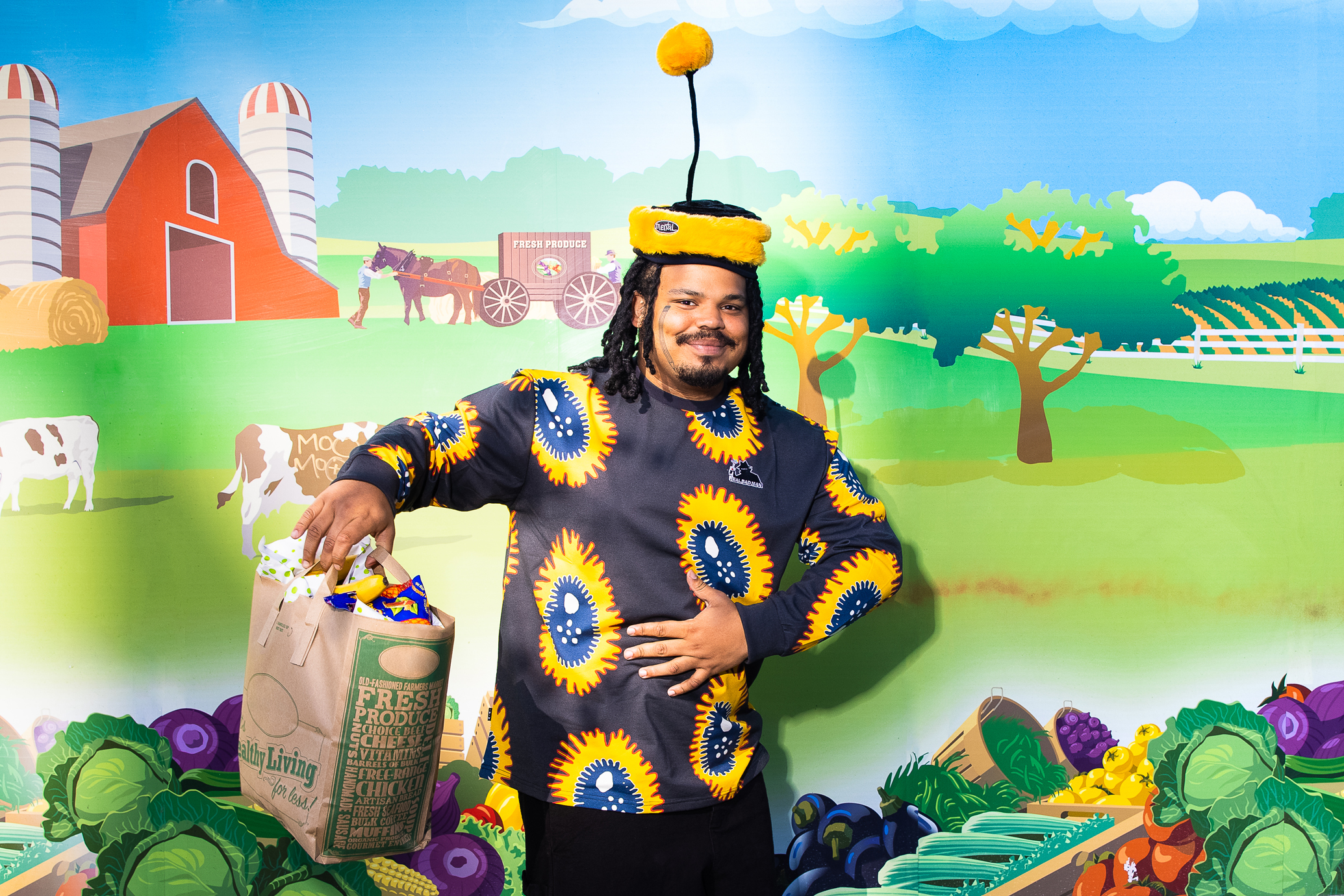 Over even your fanciest sweatpants? We asked Kerwin Frost to self-style three pandemic fashion looks. On his return from the grocery store, Frost wears a hat by Mental, a T-shirt by Real Bad Man and MEALS pants.